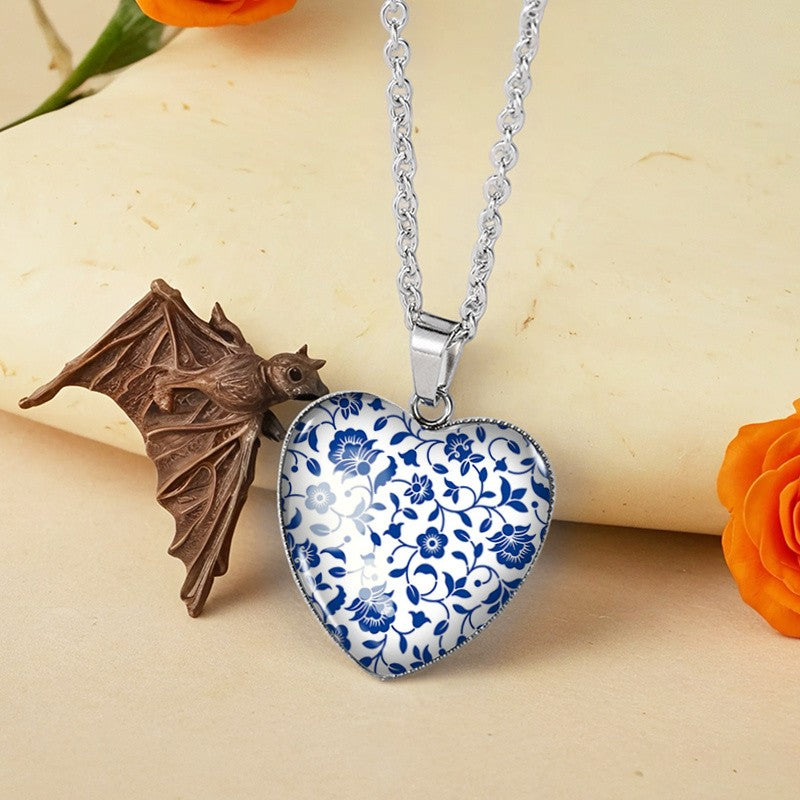 Blue Floral Vine Heart Necklace