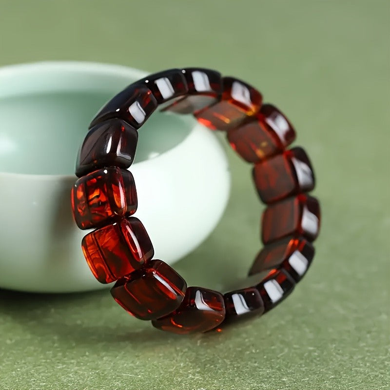 Red Amber Square Bead Bracelet