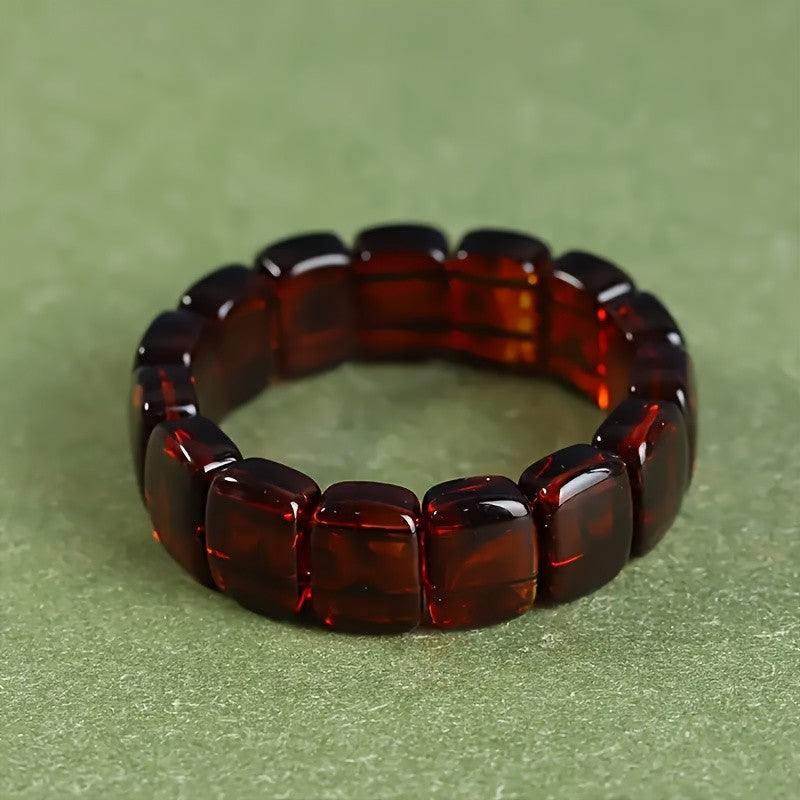 Red Amber Square Bead Bracelet