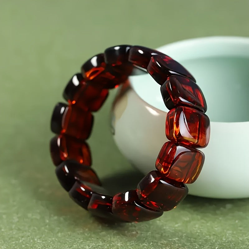 Red Amber Square Bead Bracelet