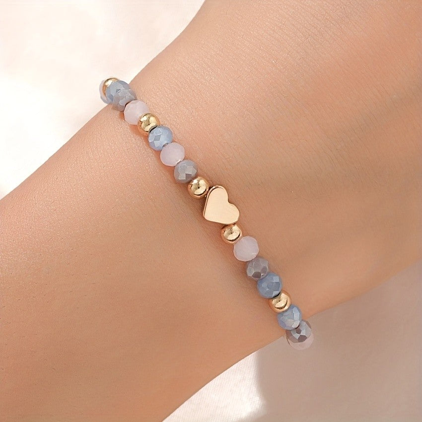 Heart Charm Adjustable Bead Bracelet