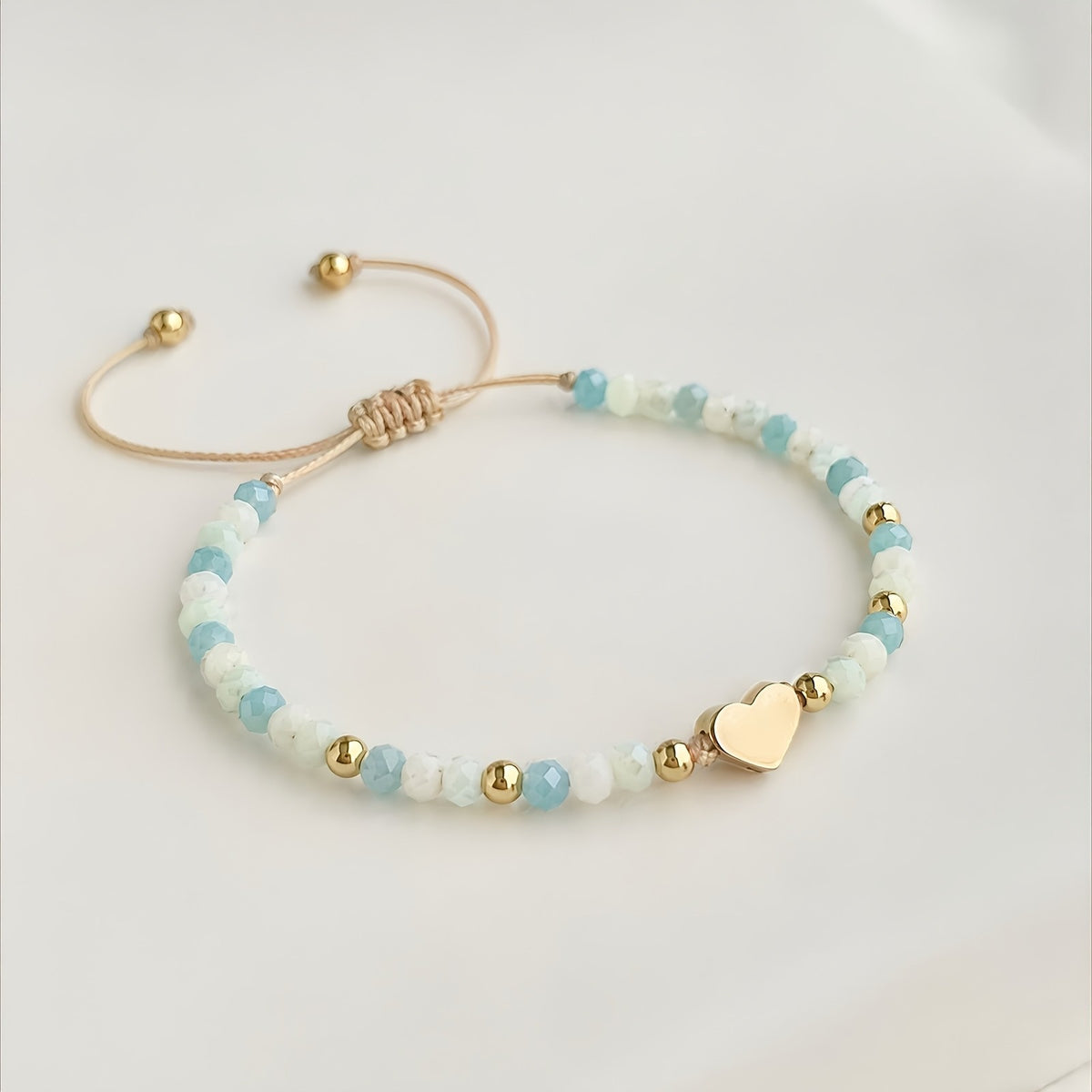 Heart Charm Adjustable Bead Bracelet