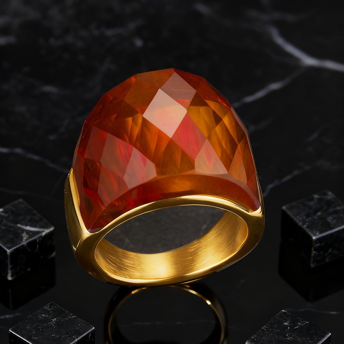 Amber Faceted Dome Ring