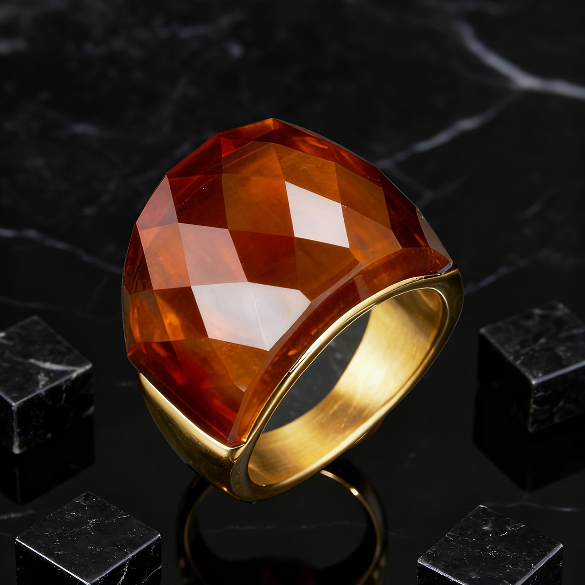 Amber Faceted Dome Ring