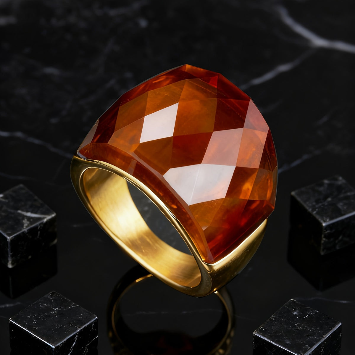 Amber Faceted Dome Ring