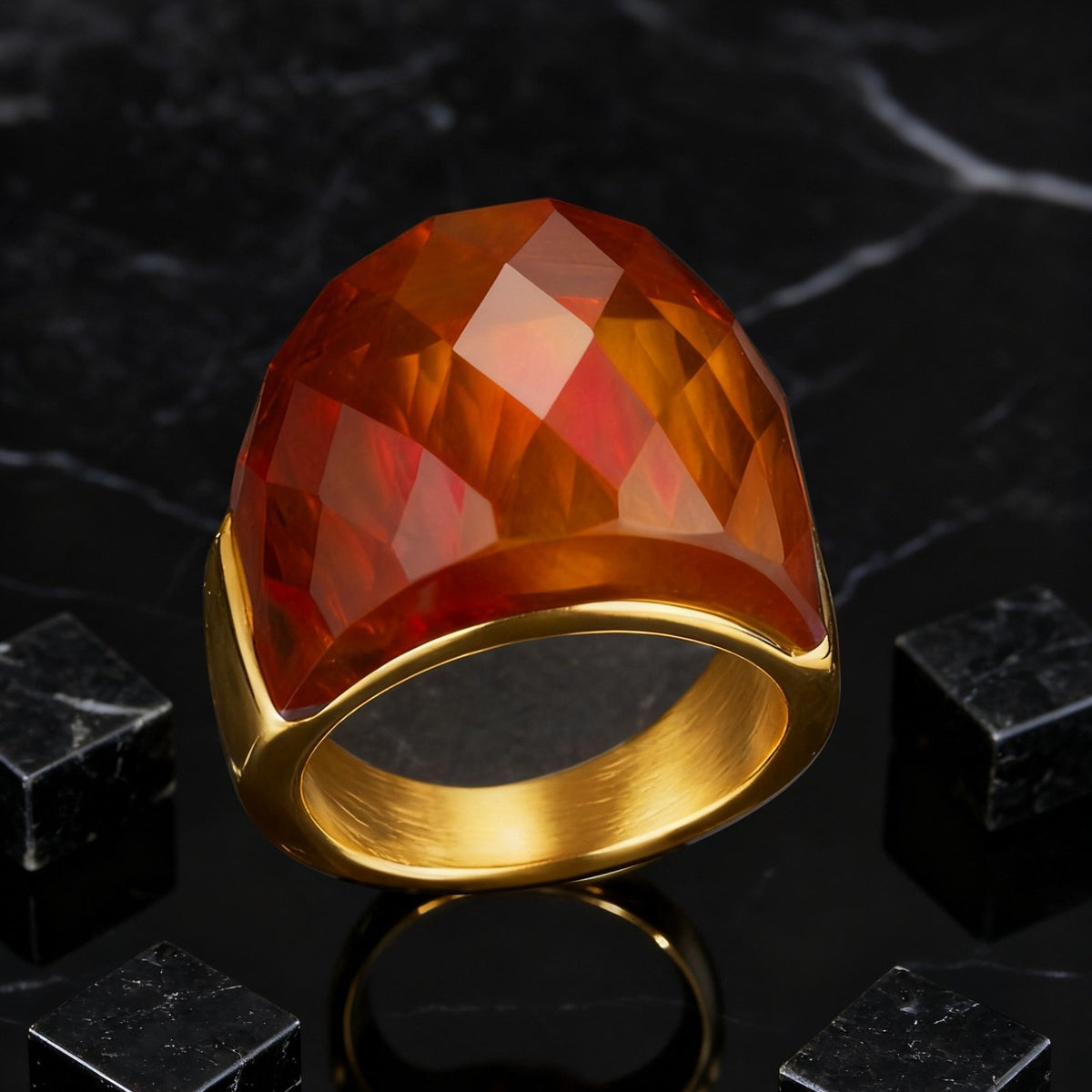 Amber Faceted Dome Ring