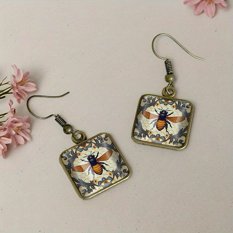 Bee Square Glass Earrings