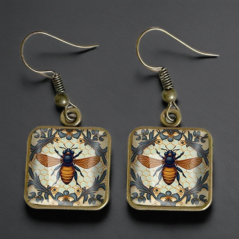 Bee Square Glass Earrings