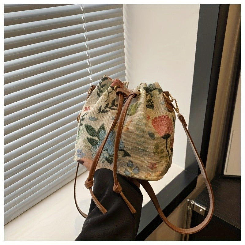 Floral Embroidered Bucket Bag