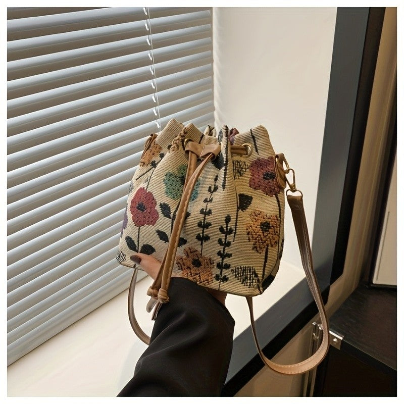 Floral Embroidered Bucket Bag