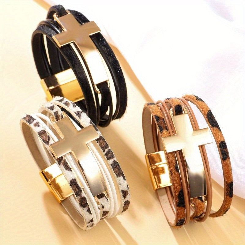 Animal Print Cross Wrap Bracelet