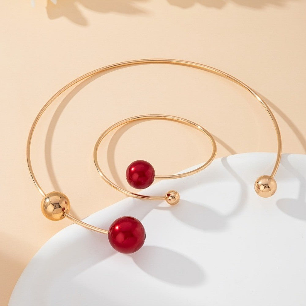 Red Sphere Necklace & Bracelet Set