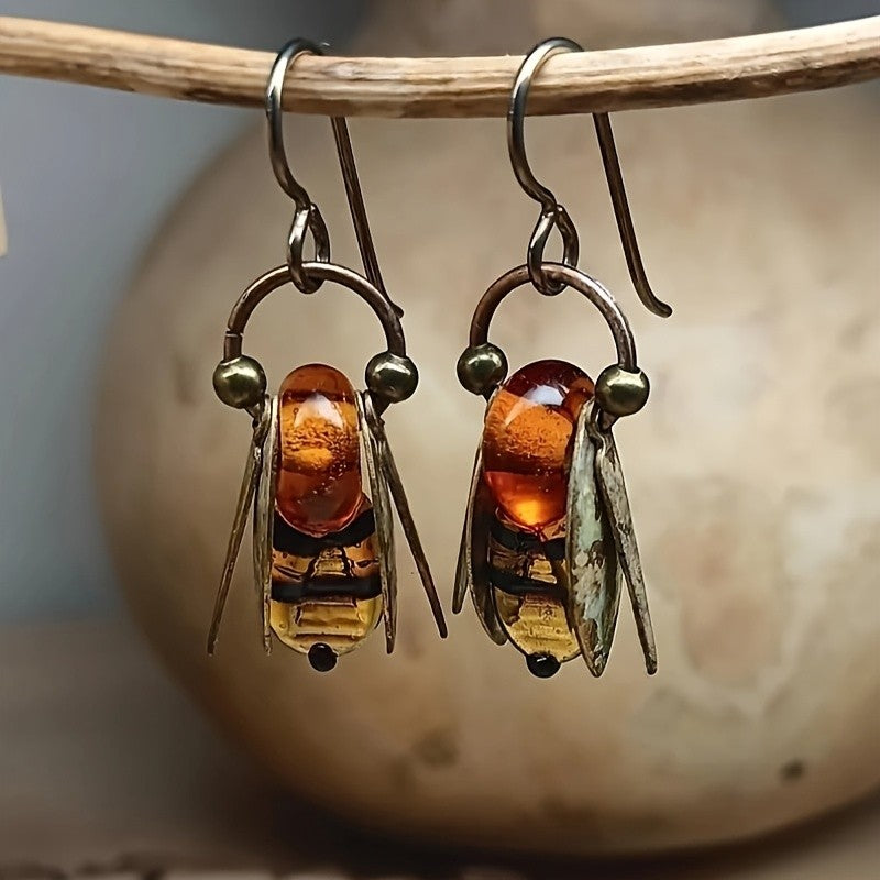 Amber Bee Drop Earrings