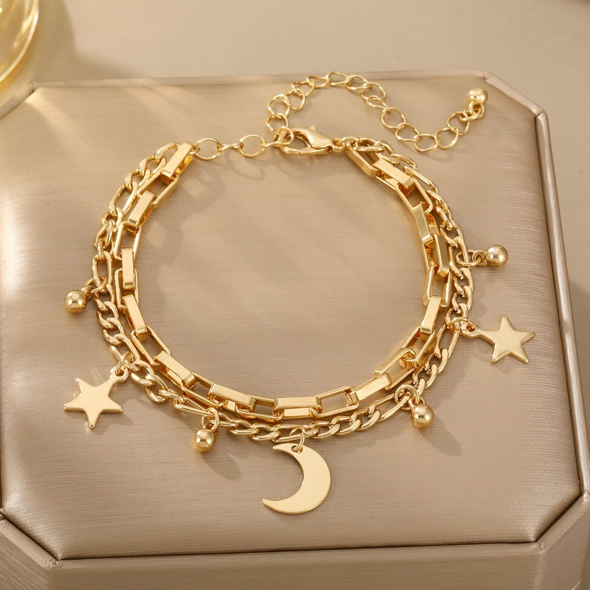 Square Link Star & Moon Bracelet