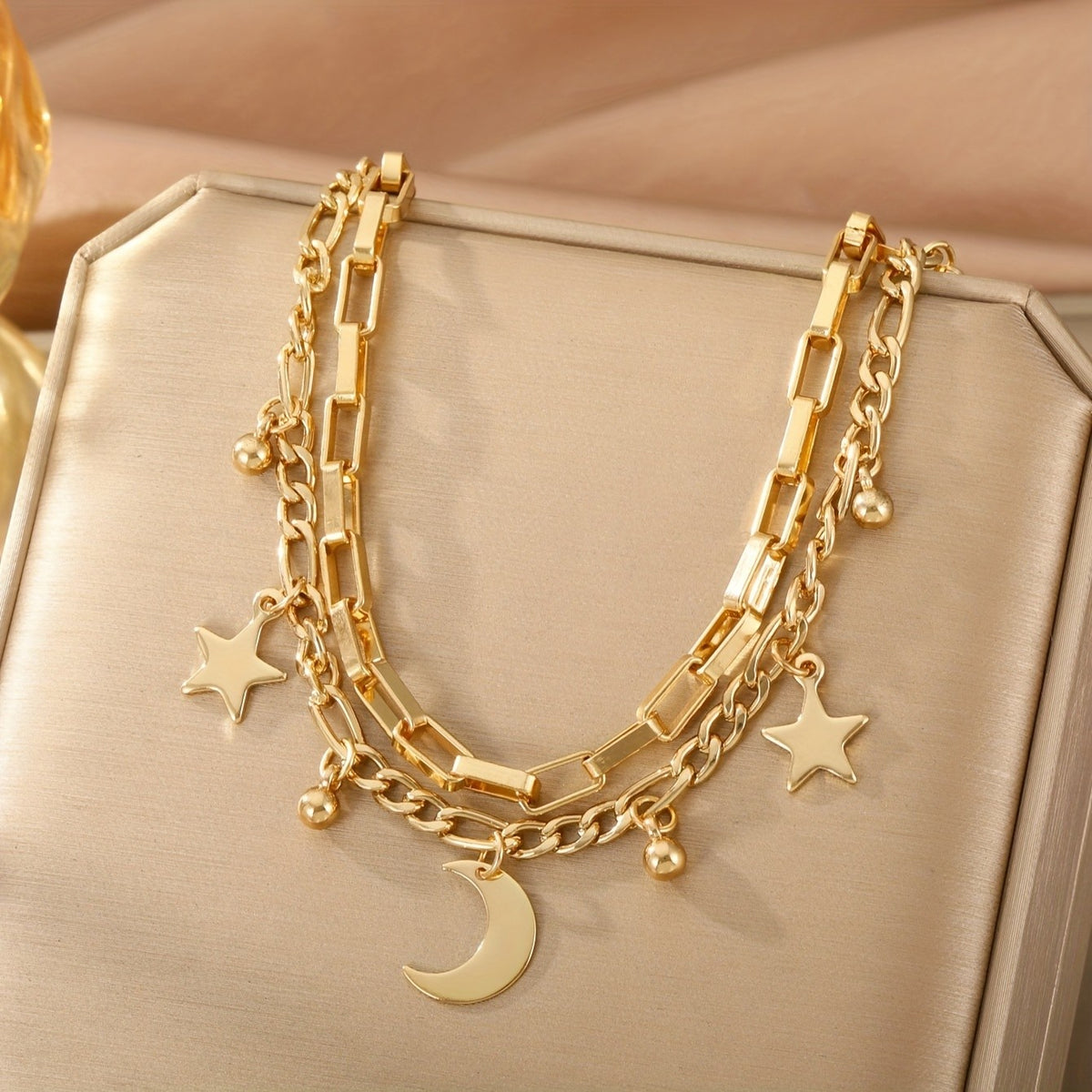 Square Link Star & Moon Bracelet