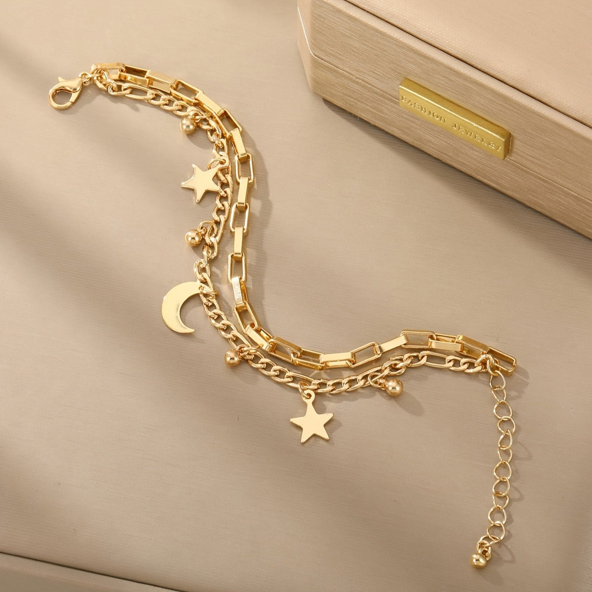 Square Link Star & Moon Bracelet
