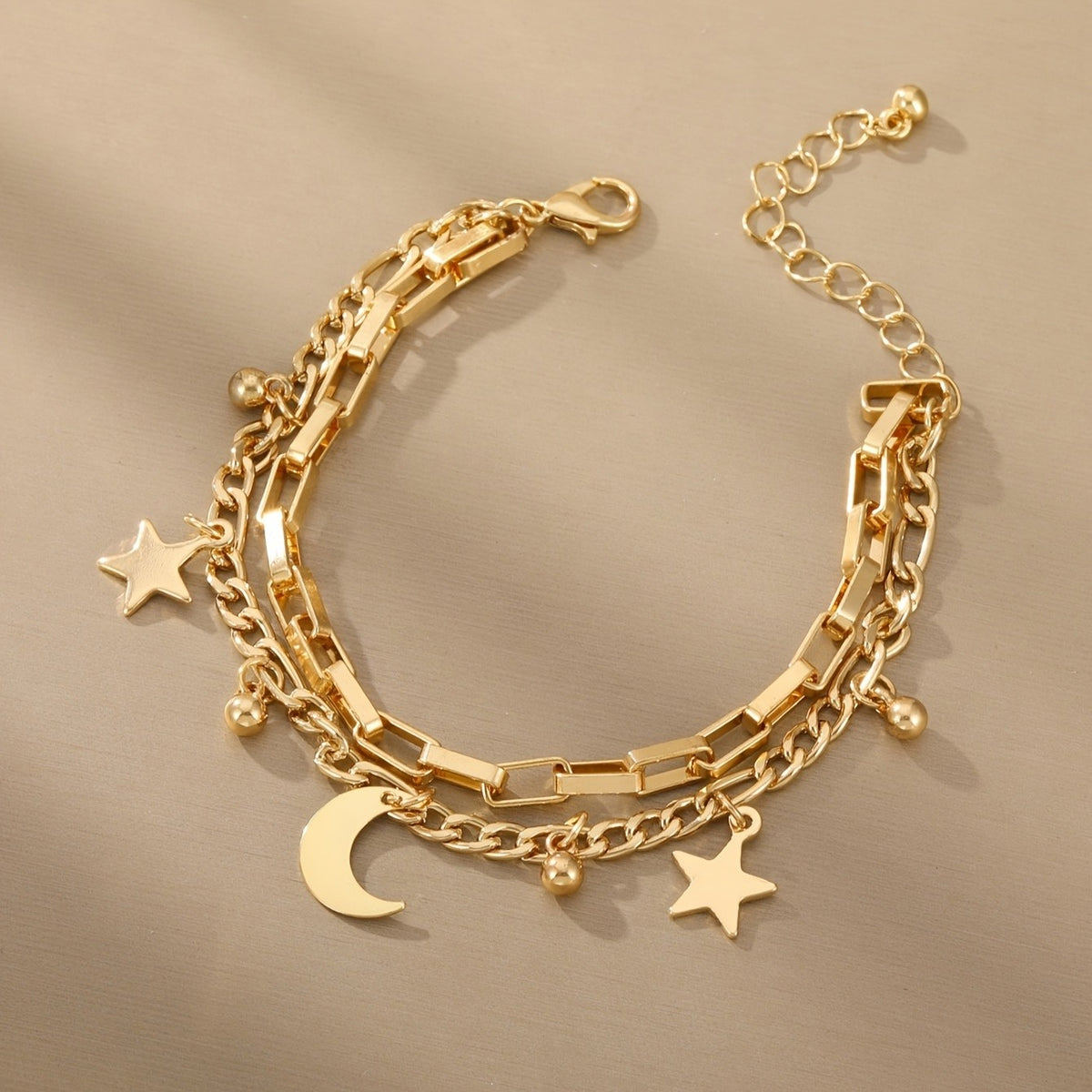 Square Link Star & Moon Bracelet