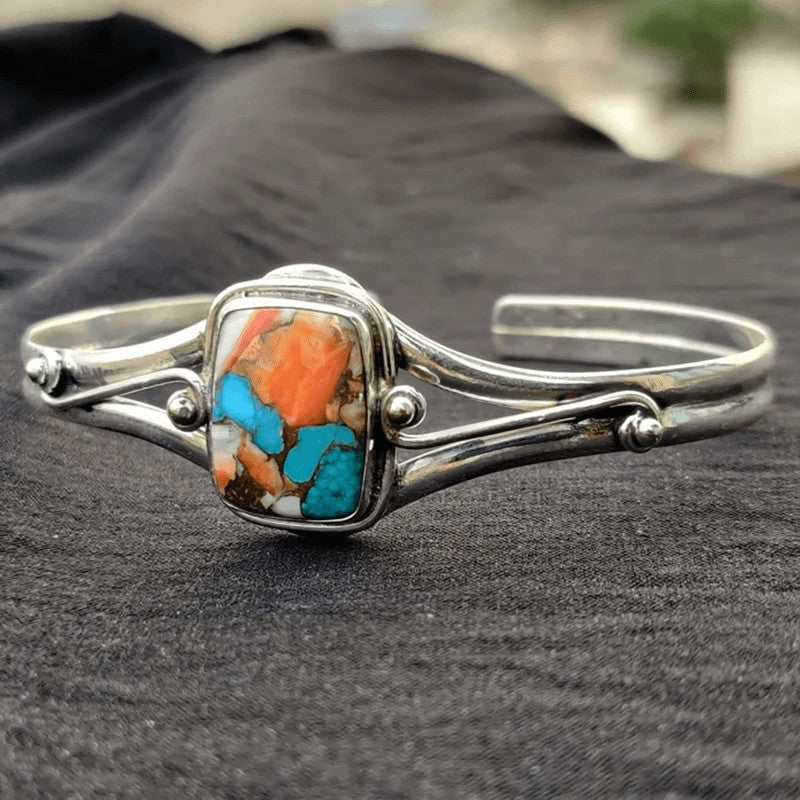 Colorful Stone Inlay Cuff Bracelet