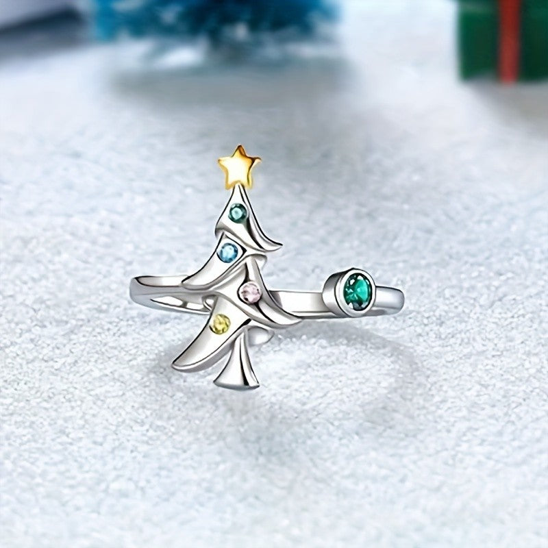 Multicolor Crystal Christmas Tree Open Ring