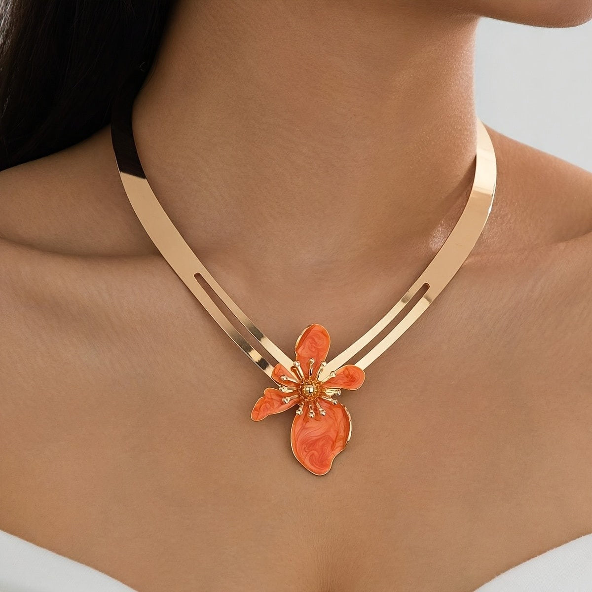 Orange Flower Collar Necklace