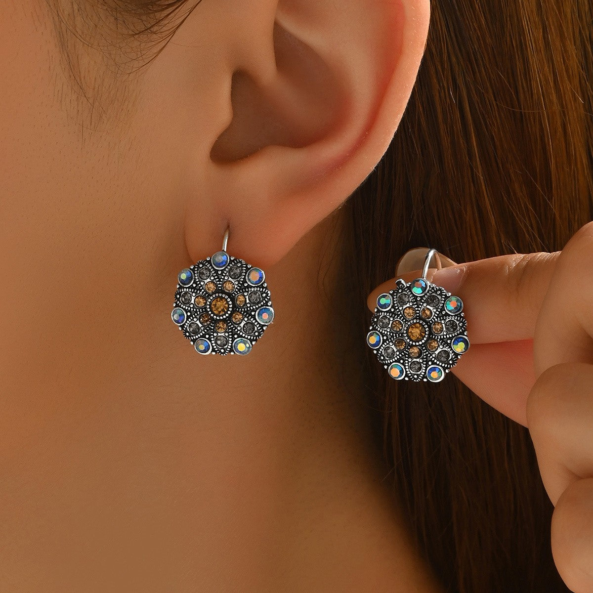 Iridescent Mosaic Disc Earrings