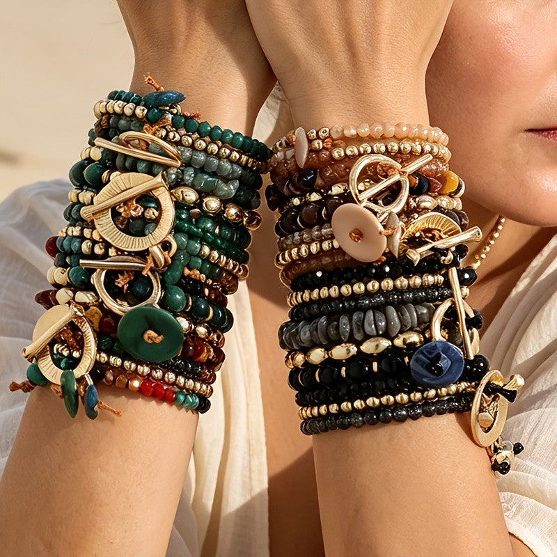 Amber & Gold Toggle Bracelet Set