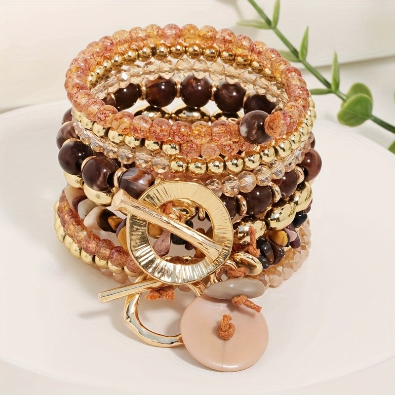 Amber & Gold Toggle Bracelet Set