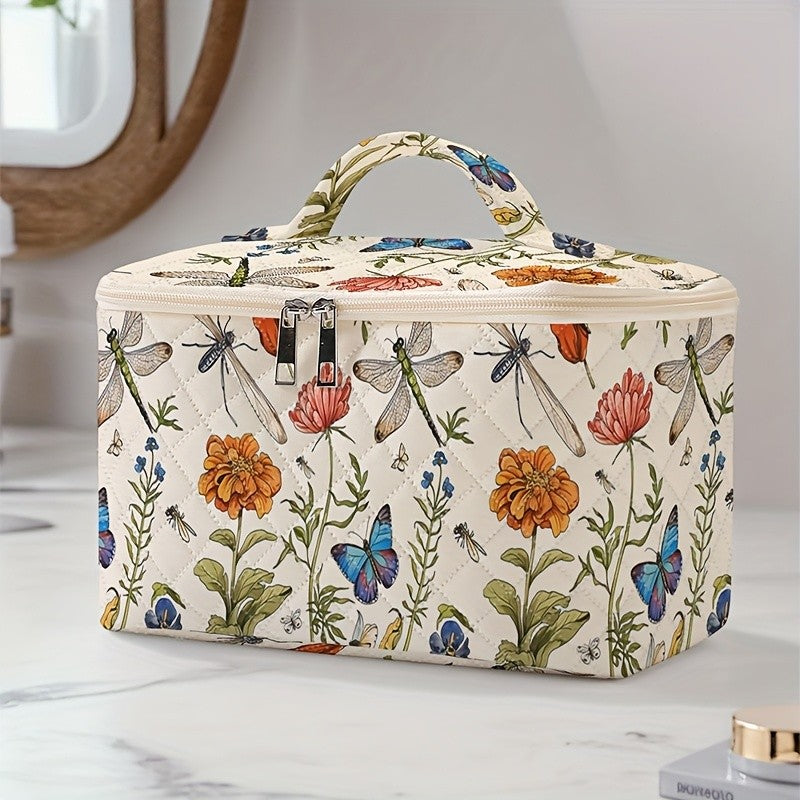 Floral Dragonfly Makeup Bag