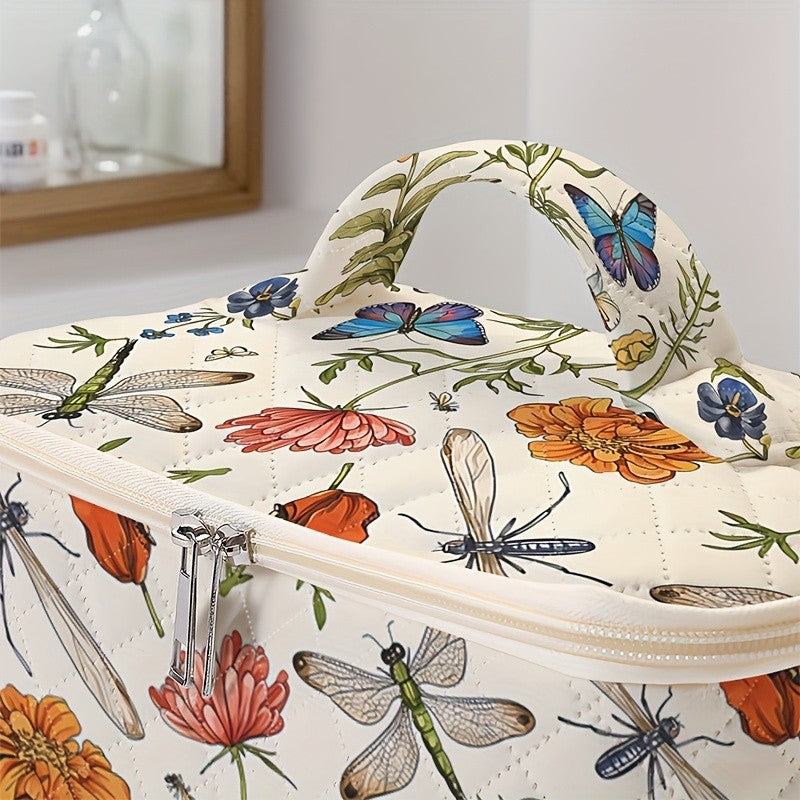 Floral Dragonfly Makeup Bag