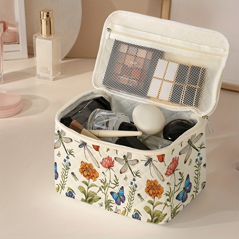 Floral Dragonfly Makeup Bag