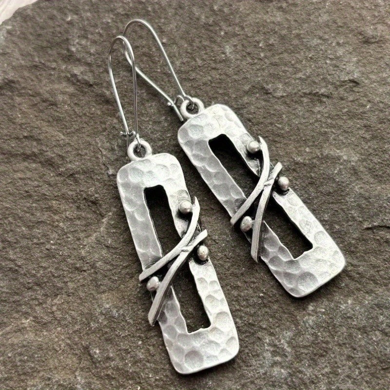 Hammered Rectangular Dangle Earrings