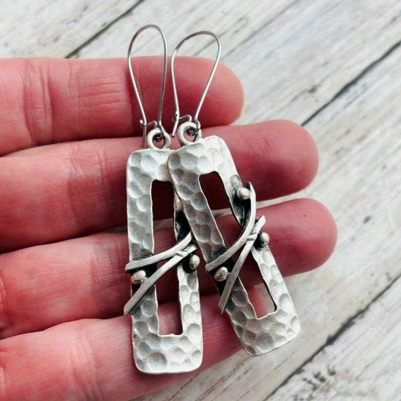 Hammered Rectangular Dangle Earrings
