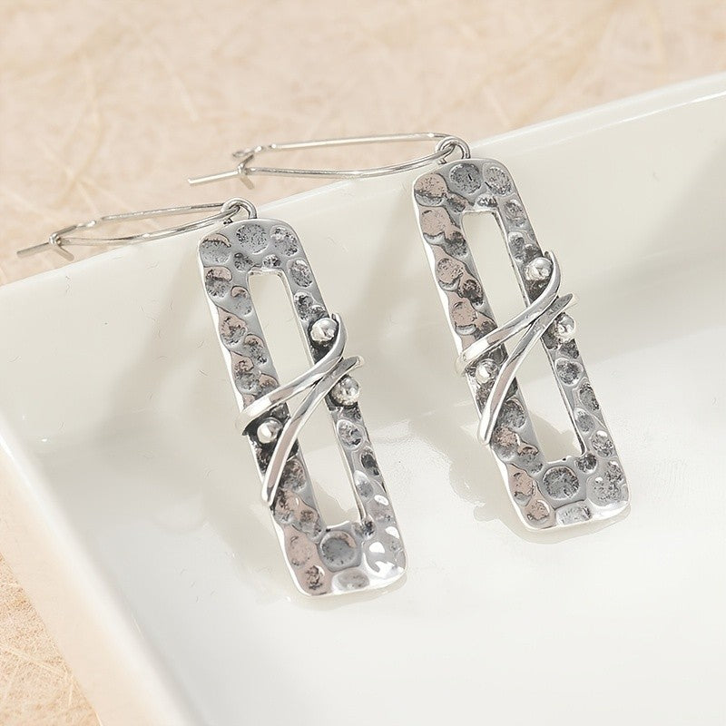Hammered Rectangular Dangle Earrings