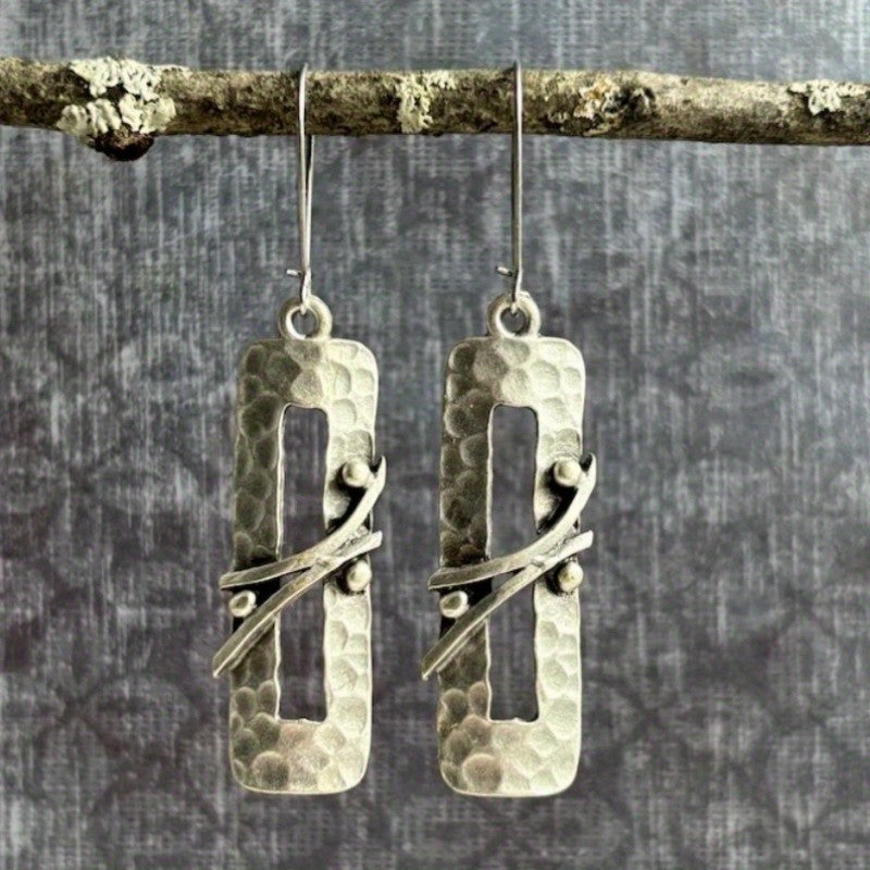 Hammered Rectangular Dangle Earrings