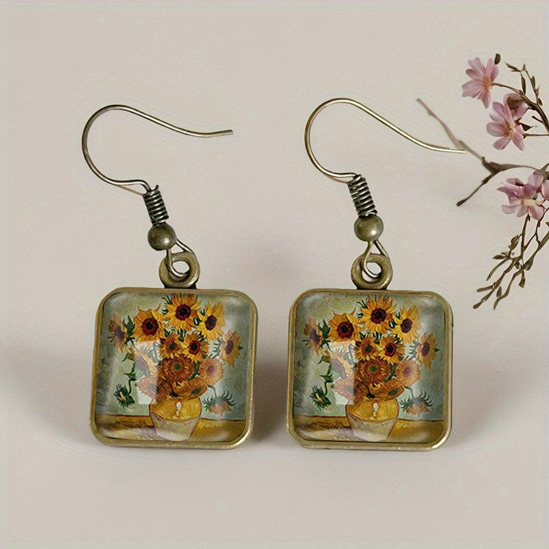 Sunflower Vase Square Drop Earrings