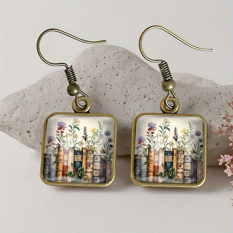 Vintage Library Floral Square Earrings