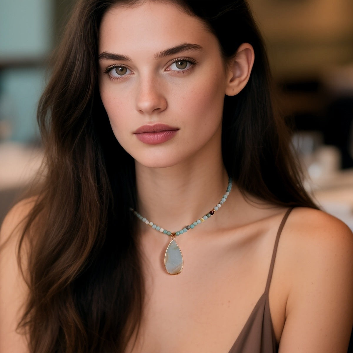 Teardrop Stone Bead Necklace
