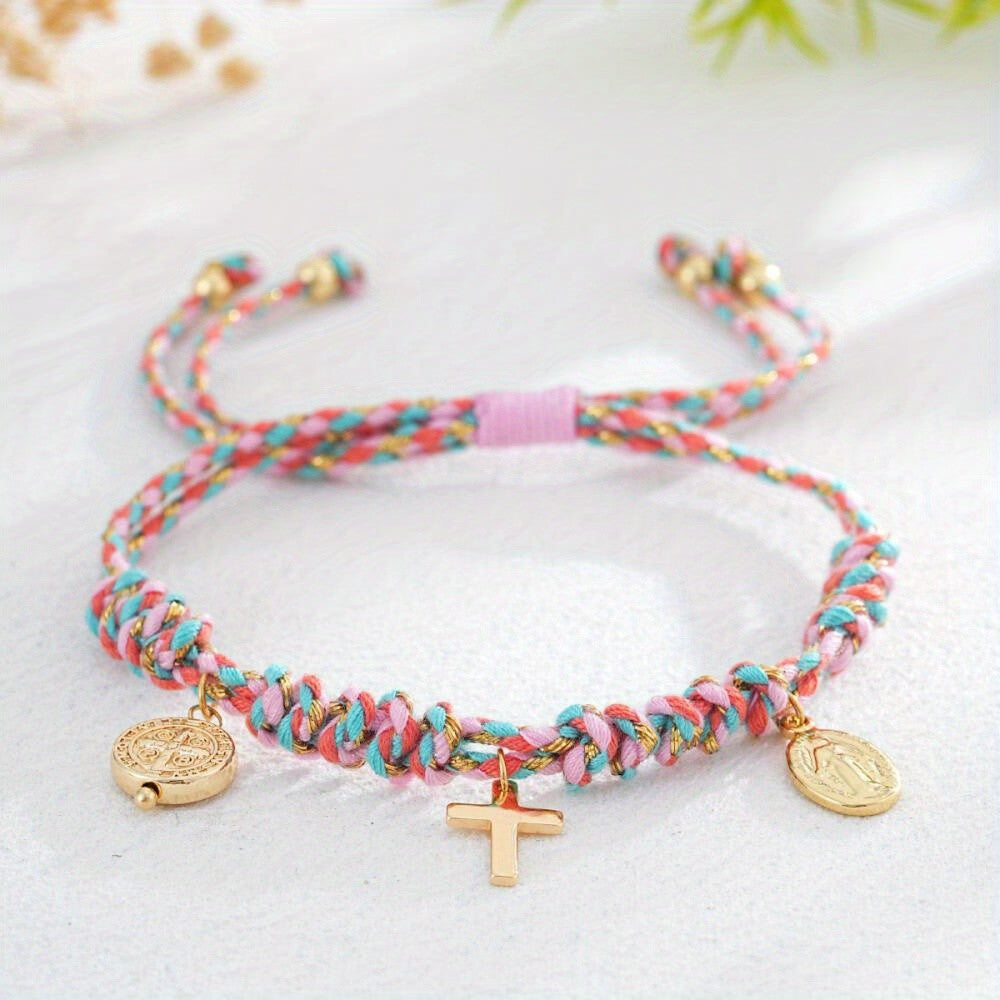 Colorful Woven Cross Bracelet Set