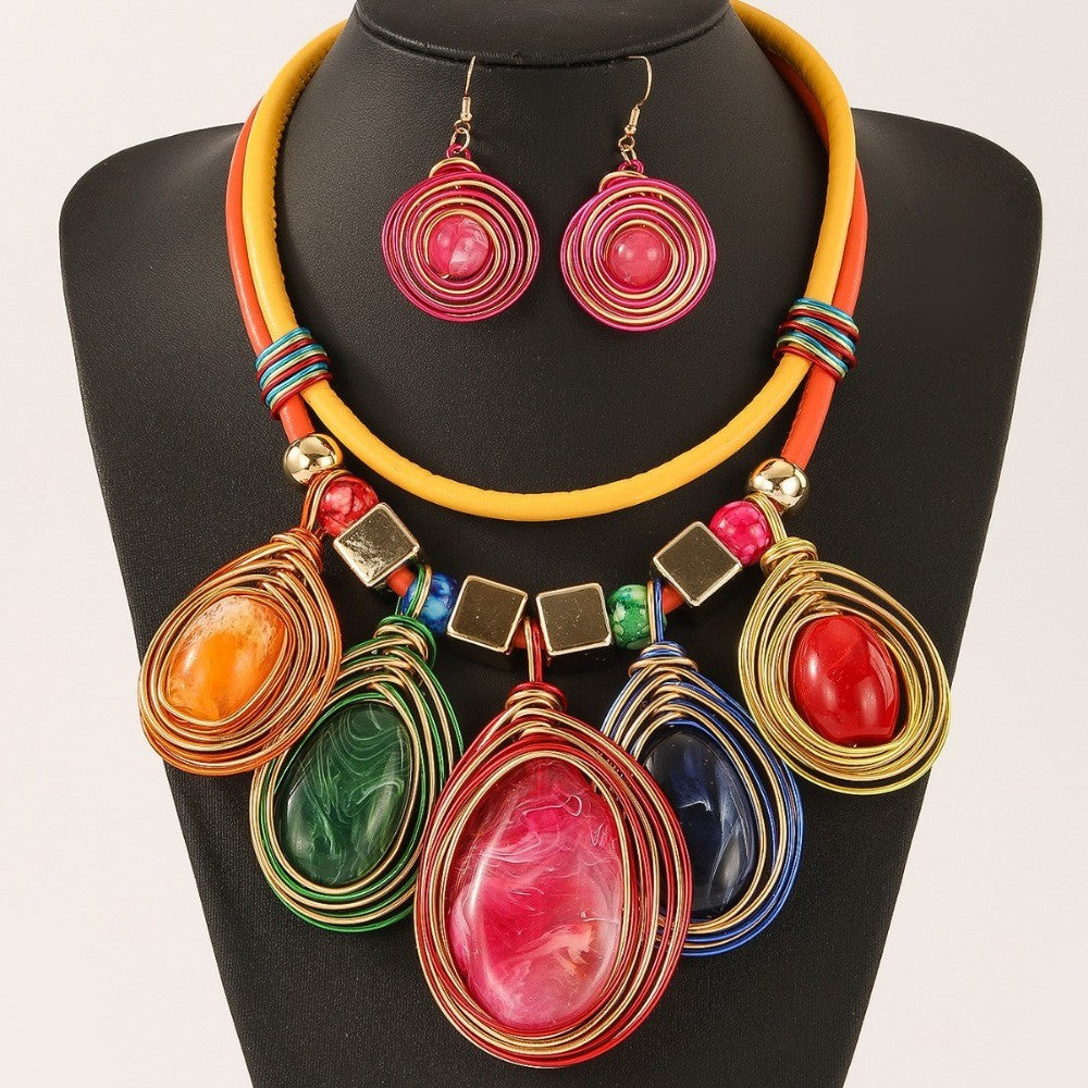 Colorful Resin Coil Statement Necklace & Earring Set