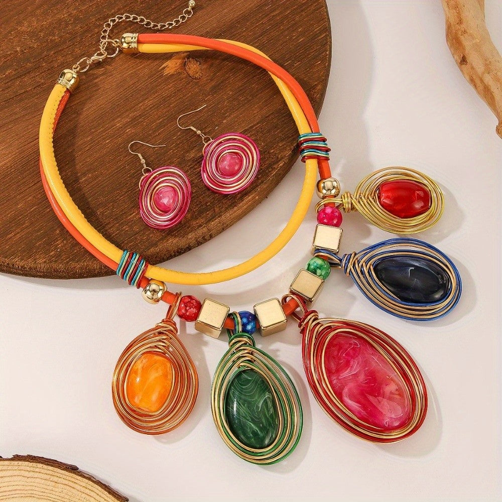 Colorful Resin Coil Statement Necklace & Earring Set