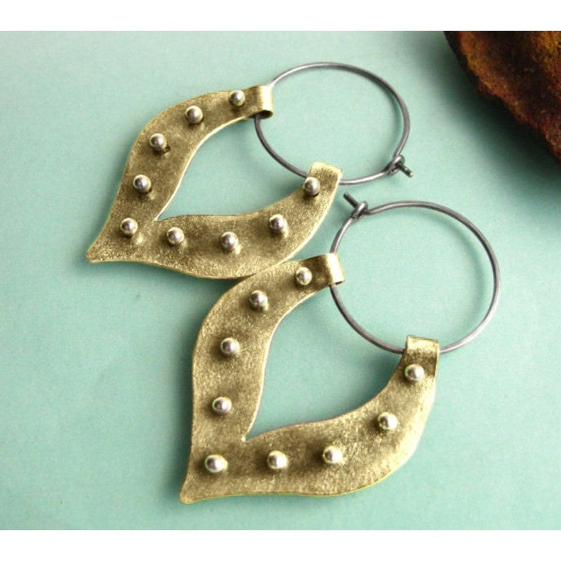 Studded Leaf Drop Earrings
