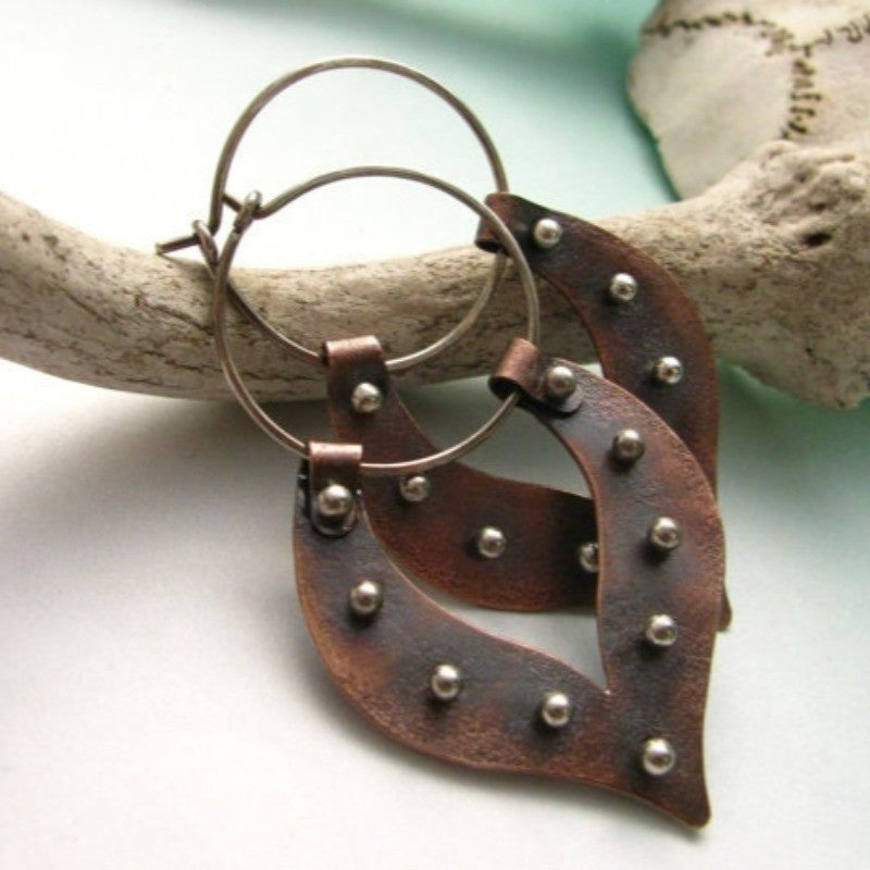Studded Leaf Drop Earrings