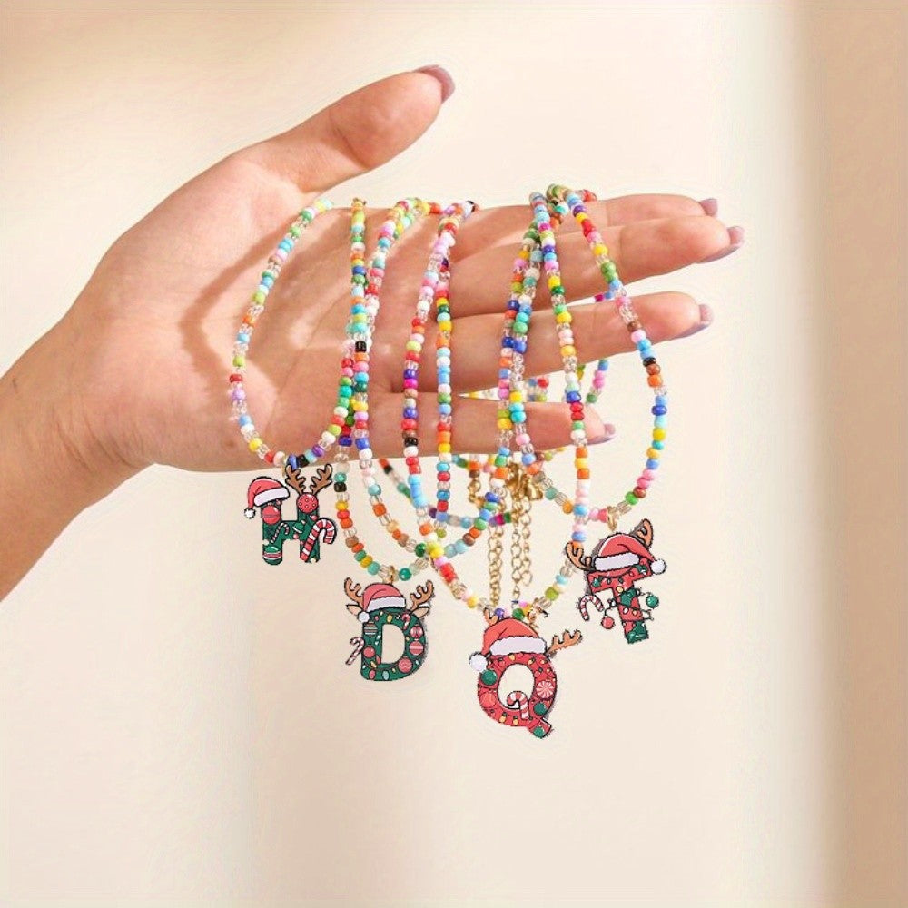 Christmas Initial Beaded Necklace