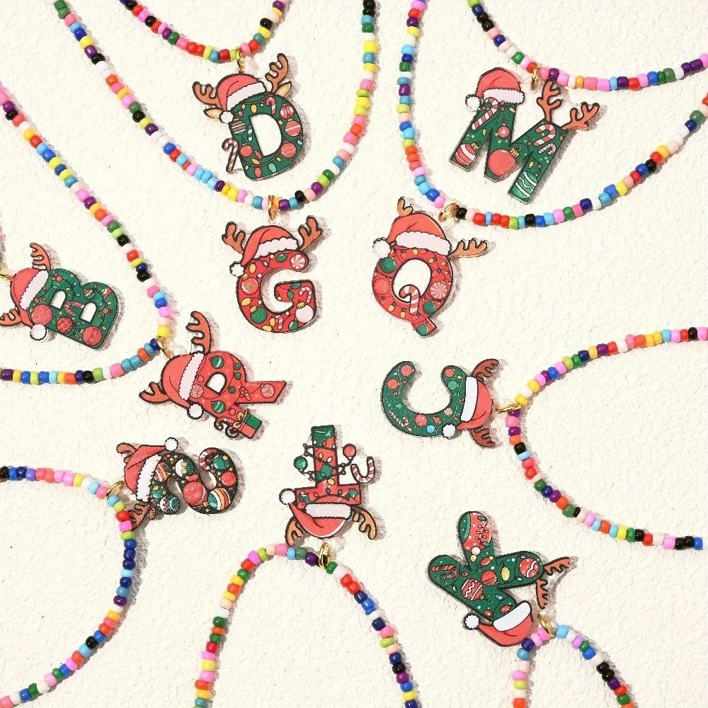 Christmas Initial Beaded Necklace