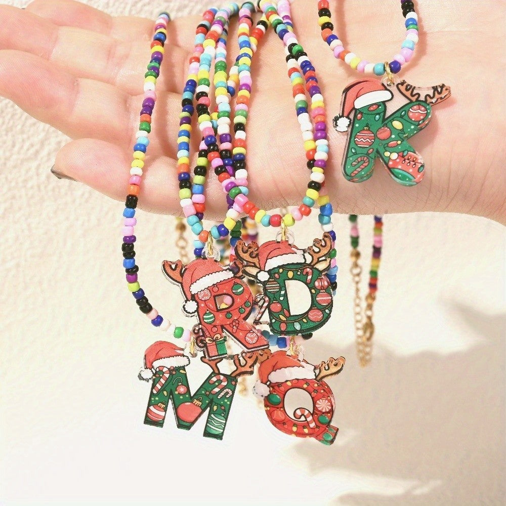 Christmas Initial Beaded Necklace