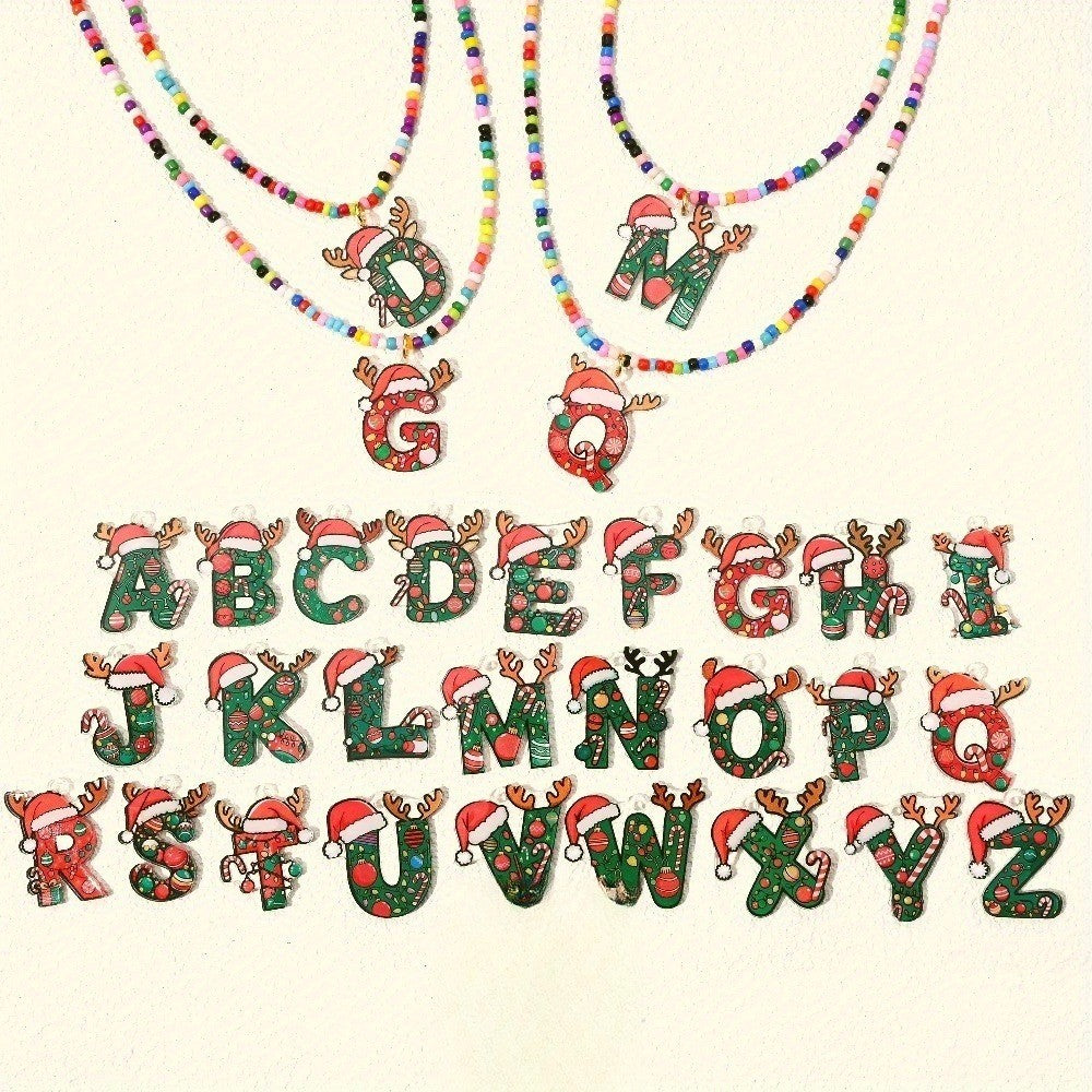 Christmas Initial Beaded Necklace