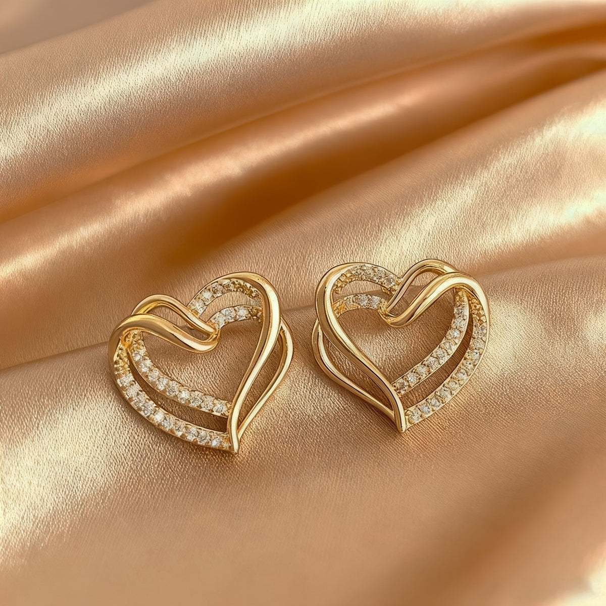 Double Heart Crystal Stud Earrings