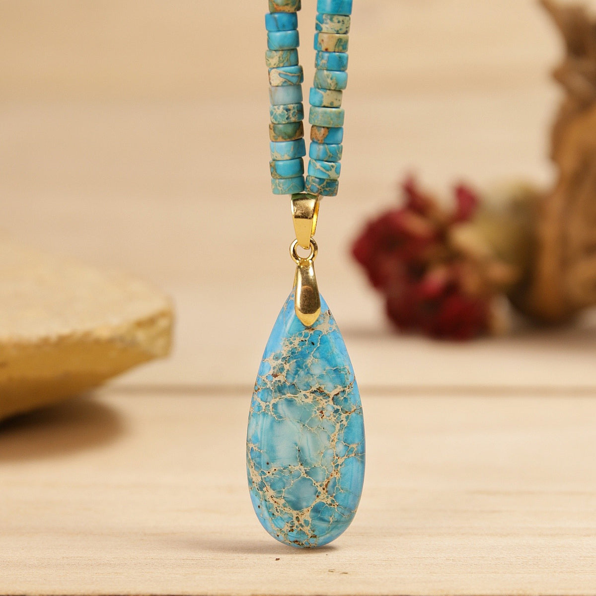 Turquoise Beaded Teardrop Necklace