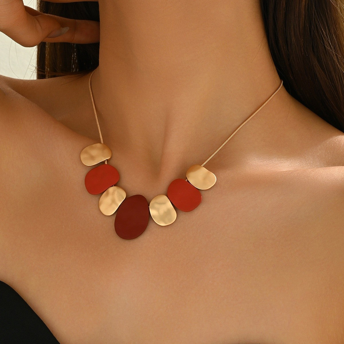 Red & Gold Oval Necklace