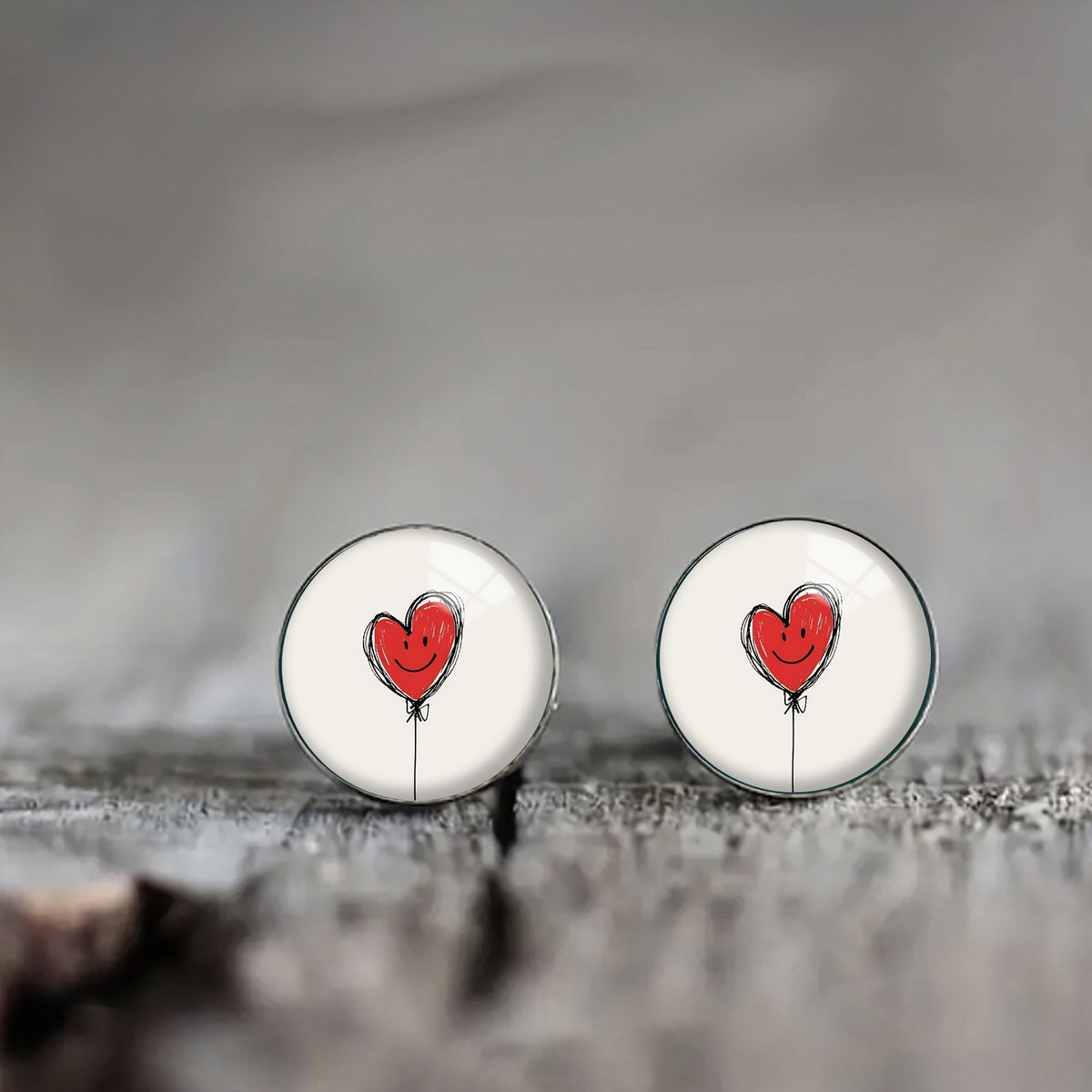 Smiling Heart Balloon Stud Earrings